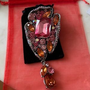 Stunning New Pink and Orange Gemstone statement Brooch